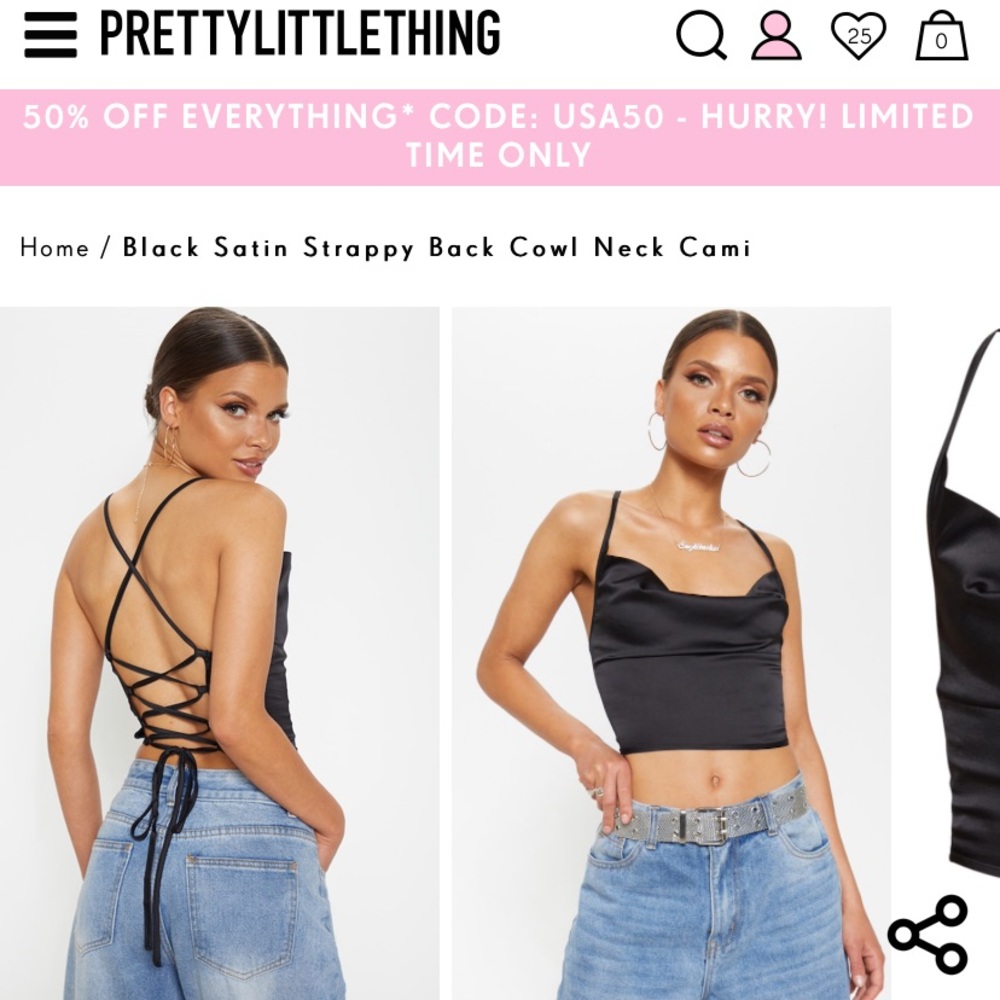 PrettyLittleThing Black tie up open back top shirt